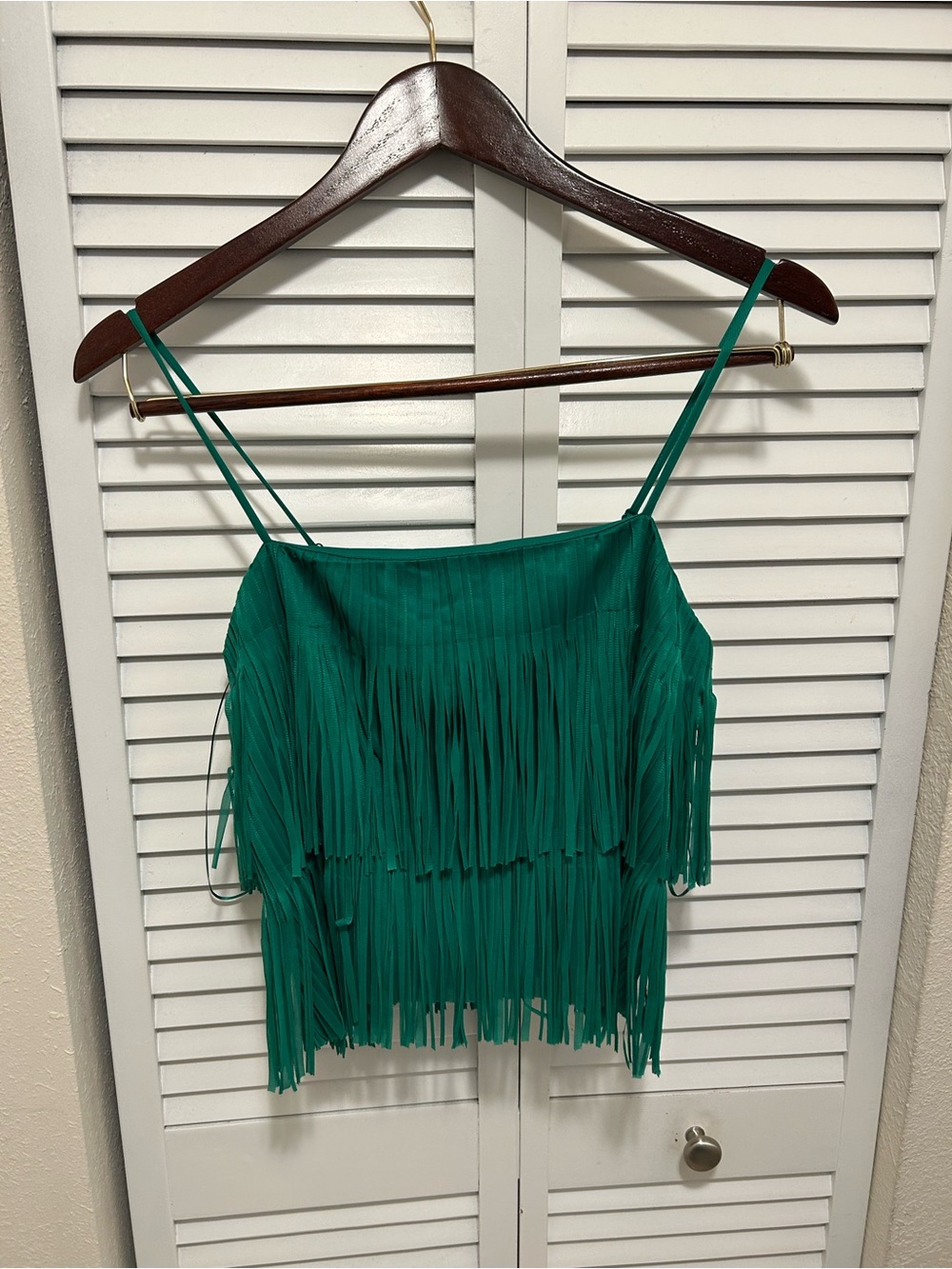 EVOLUTIONARY Green Fringe Spaghetti-Strap Camisole NWT Size M